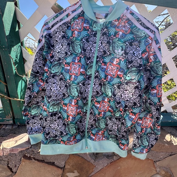 adidas Other - adidas Aqua, Coral & Black Floral-Print Track Jacket